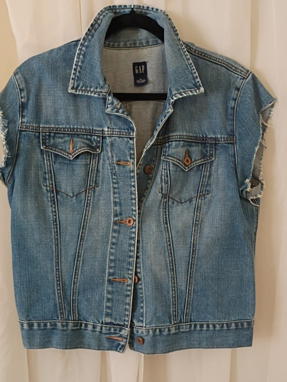 GAP Light Blue Distressed Sleeveless Denim Vest